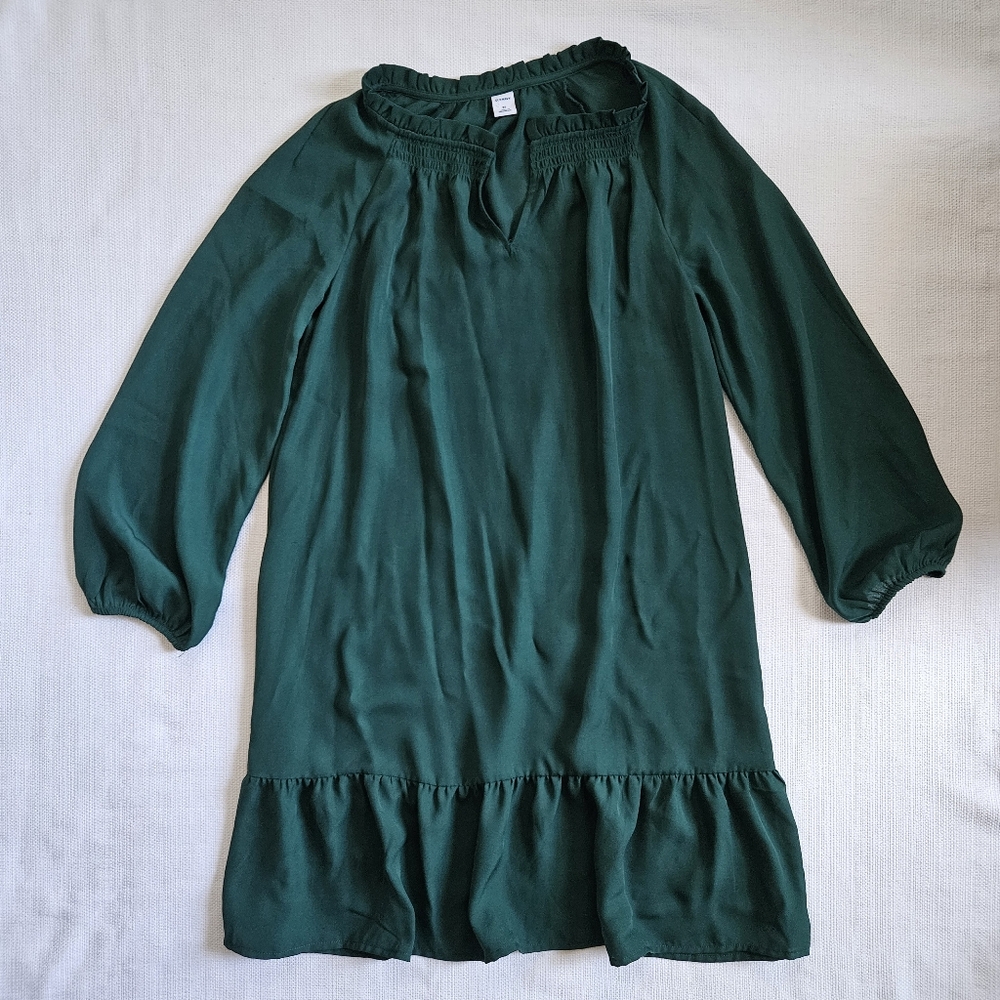 Old‎ Navy Green Dress Puff Sleeves Ruffles Drop Waist